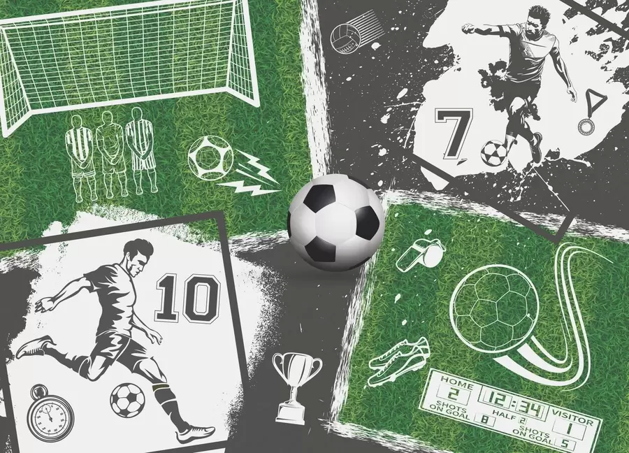 fototapet Jucători de fotbal, minge și teren w03121