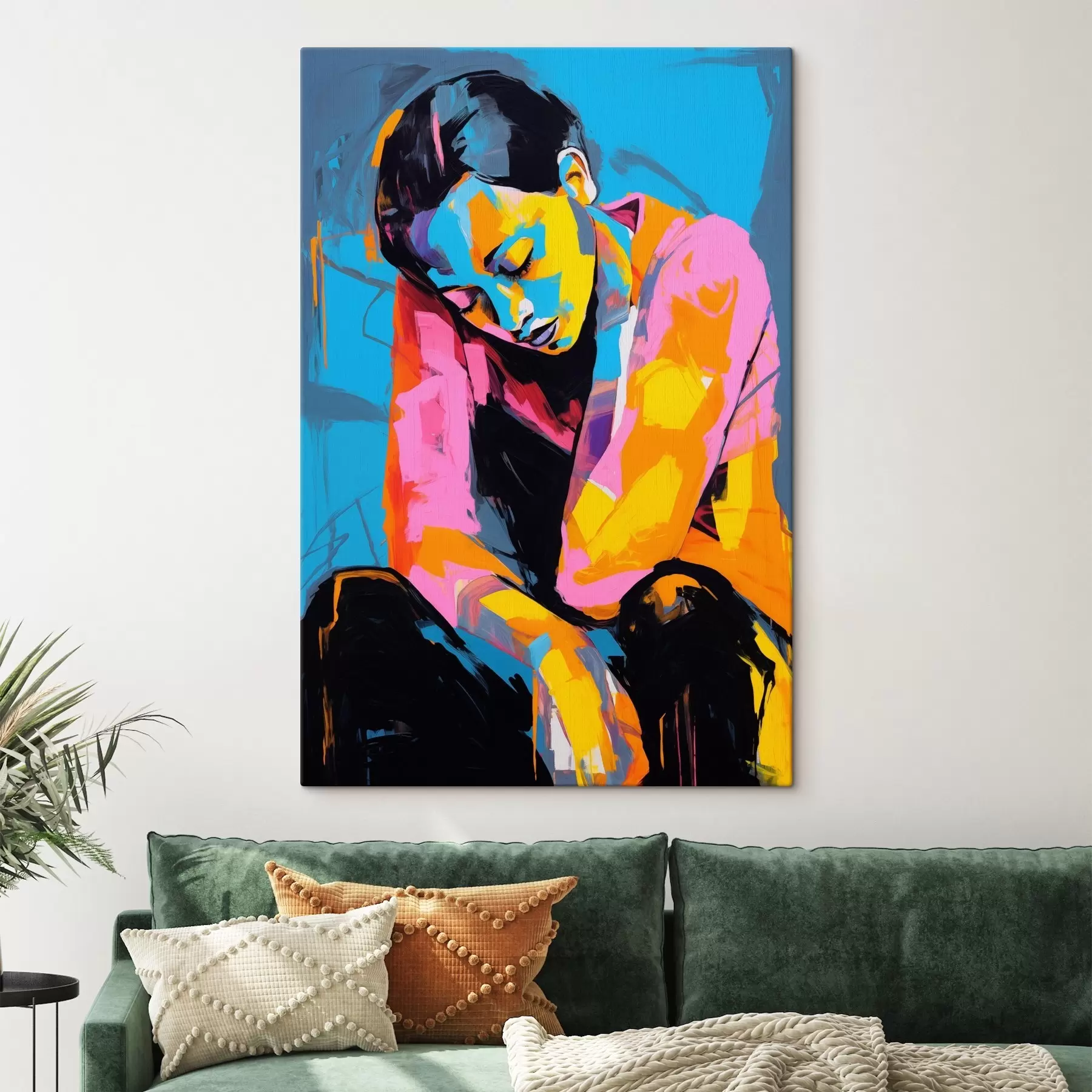 Tablouri Portret abstract al unei persoane gânditoare în culori vibrante s42936