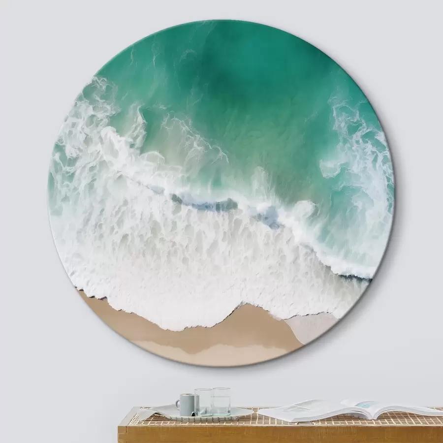 fototapet Vedere aeriană a unui mal de mare cu valuri turcoaz care se rostogolesc ușor pe plaja de nisip r42930