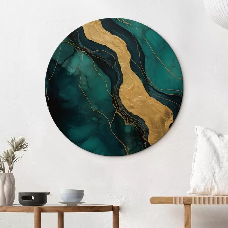 Tablouri Аmodel abstract cu nuanțe profunde de verde și un element contrastant cald r42934