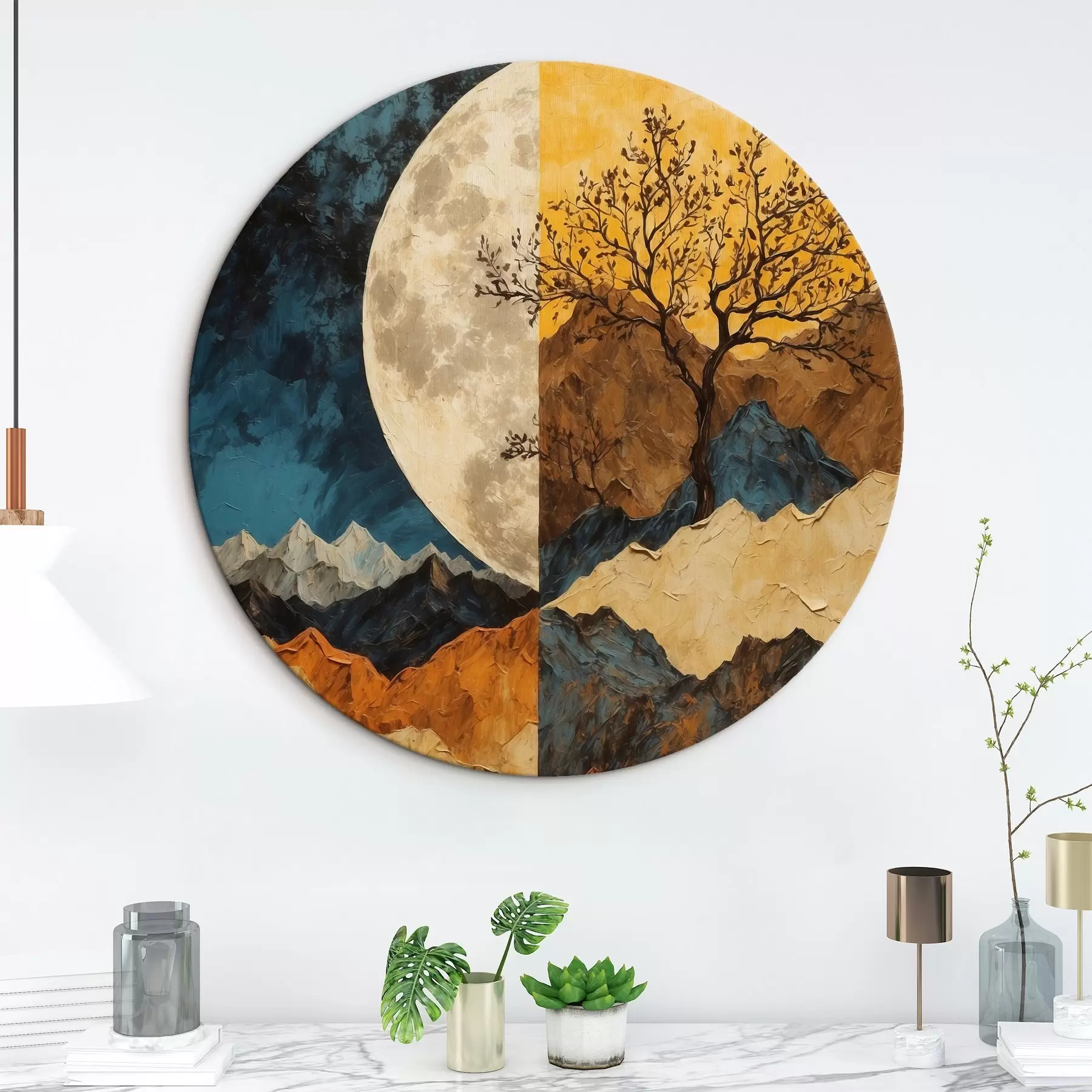 Tablouri Munți multicolori pe fundalul lunii în stilul picturii acrilice r42770