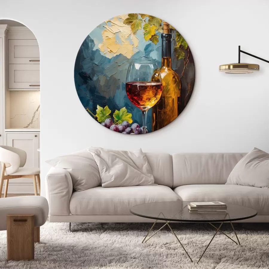 Tablouri Struguri, sticlă și sticlă de vin pe fundal acrilic abstract r42772