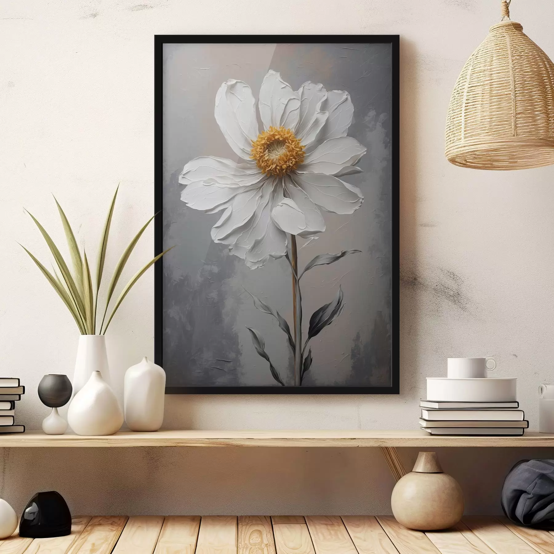 fototapet Mușețel pe fundal alb în stilul picturii în ulei f42758