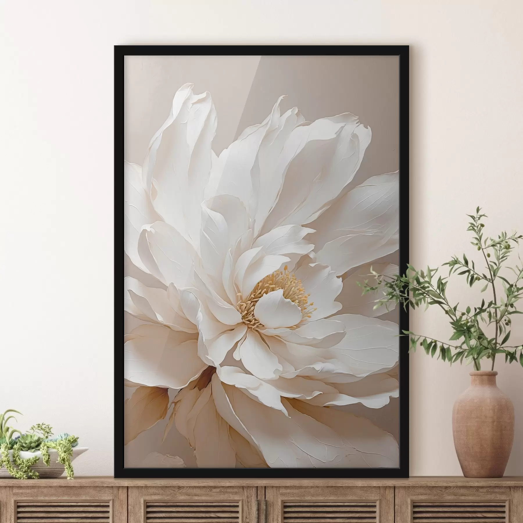 fototapet Floare albă pe fundal bej f42778