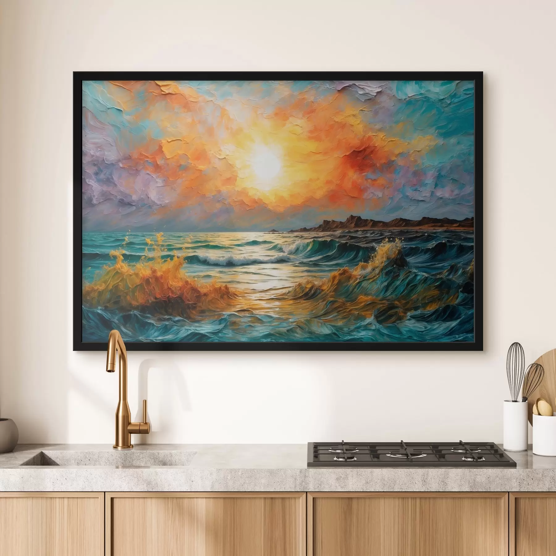 fototapet Mare furtunoasă și soare în stilul picturii în ulei f42920