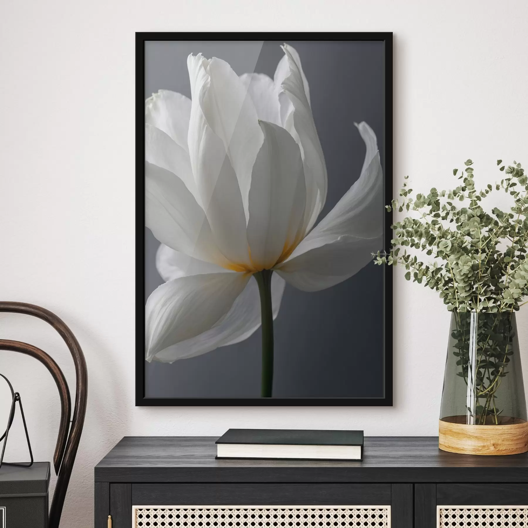 Tablouri Floare albă pe fundal gri f42779