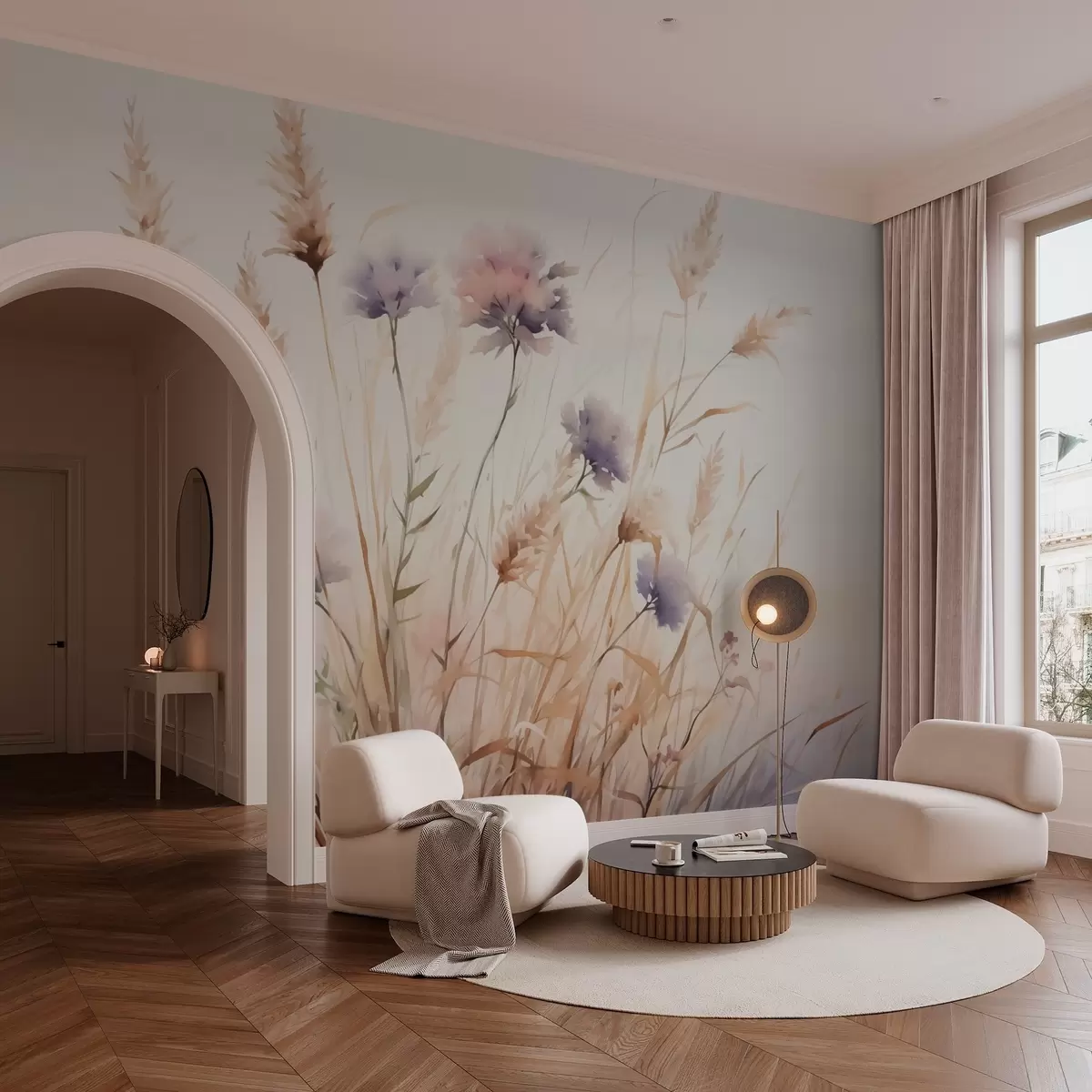 fototapet Flori sălbatice în iarbă uscată imitație de acuarelă w03174