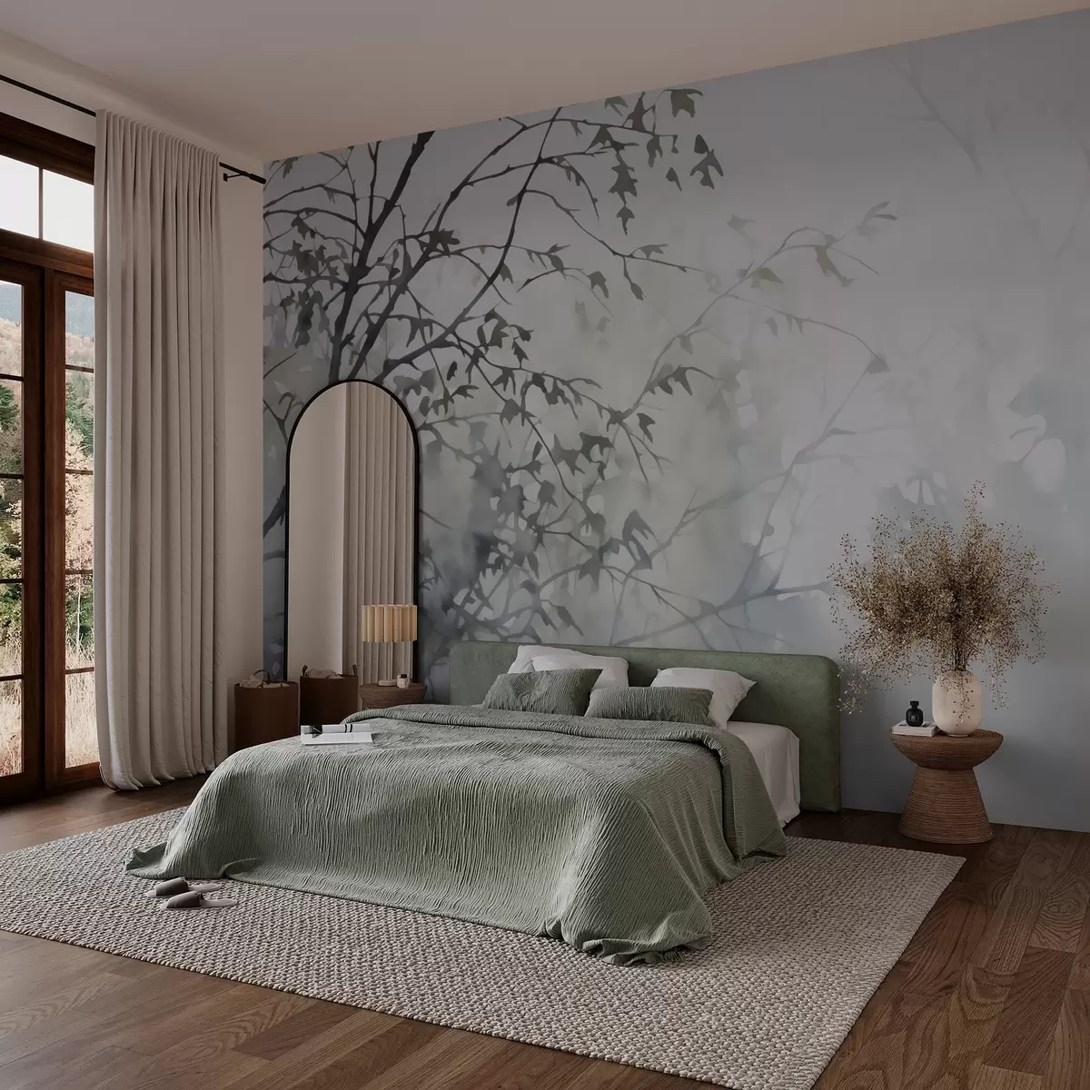 fototapet Siluete de ramuri de copac și umbre imitație de acuarelă w03175