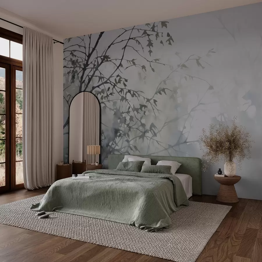 fototapet Siluete de ramuri de copac și umbre imitație de acuarelă w03175