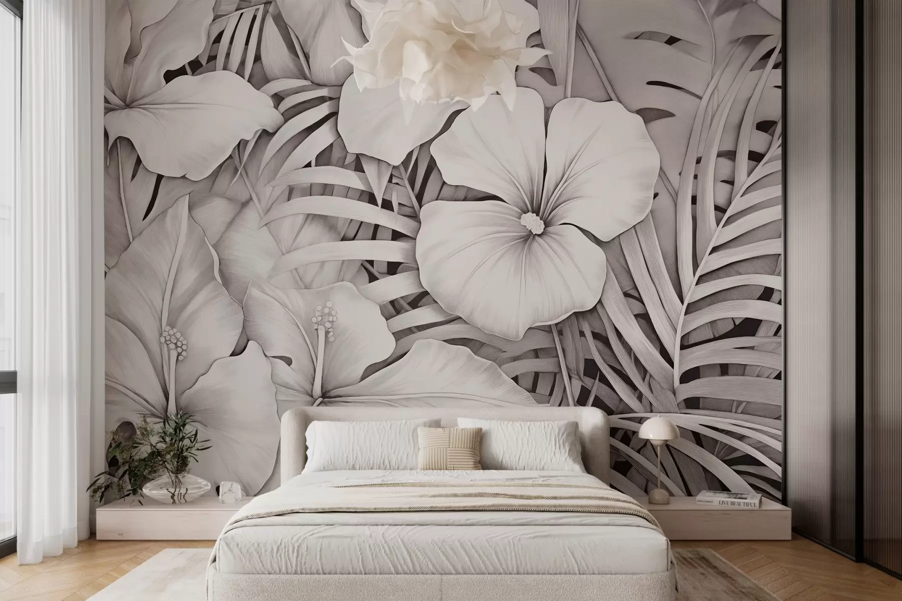 fototapet Frunze și flori tropicale w03187v1