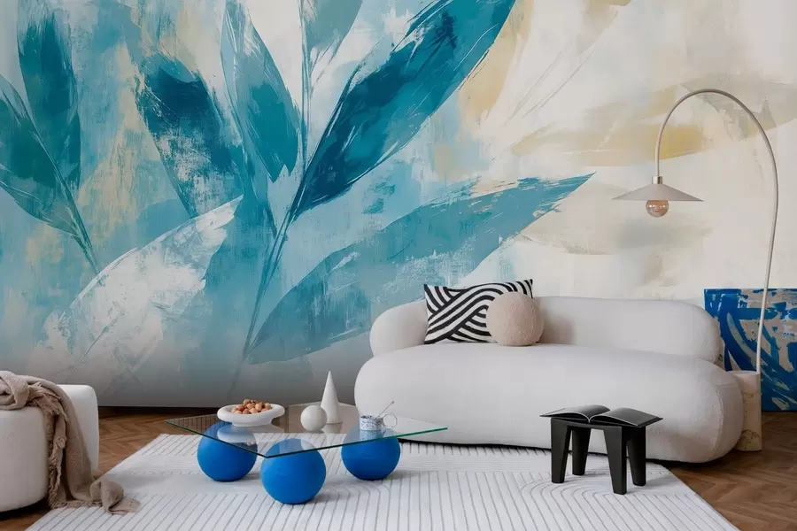 fototapet frunze albastre în stilul loviturilor abstracte w03109