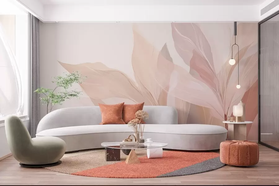 fototapet Imagine abstractă de frunze în culori deschise w03135