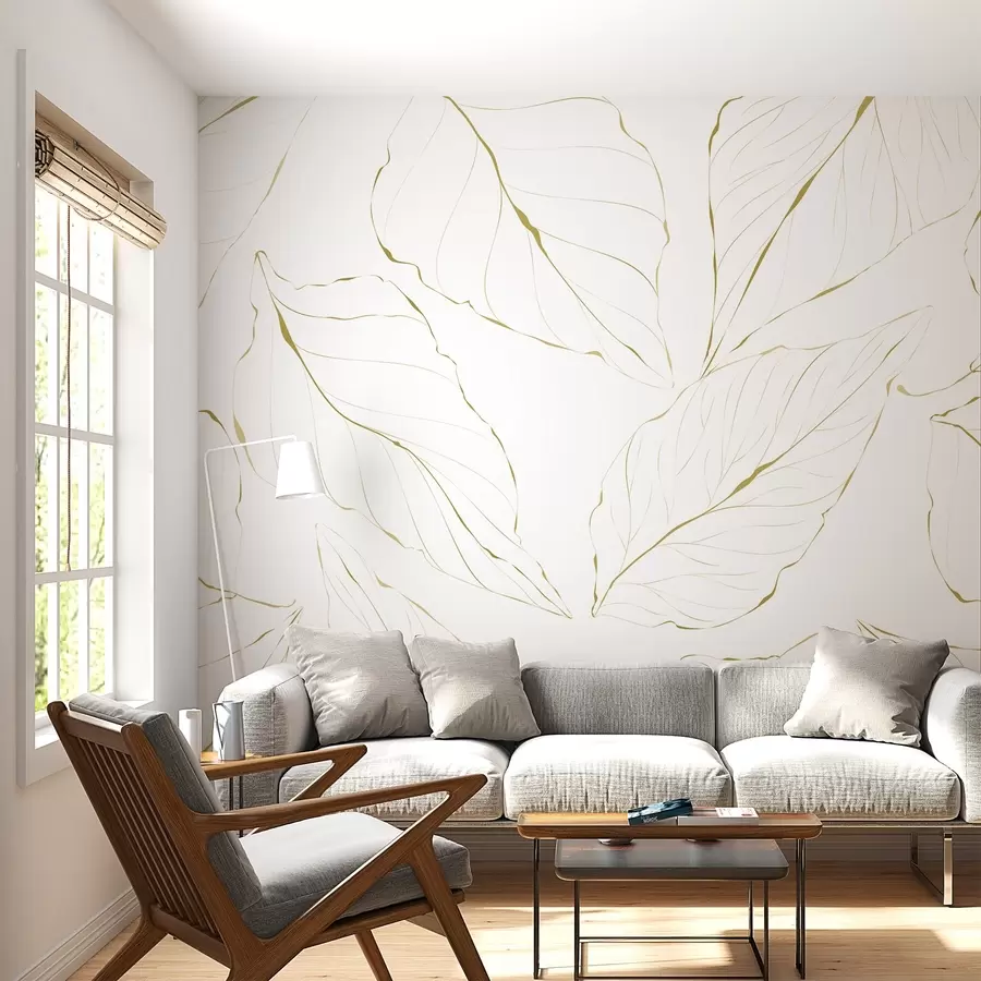 fototapet Desene delicate de frunze pe un fundal deschis w03155