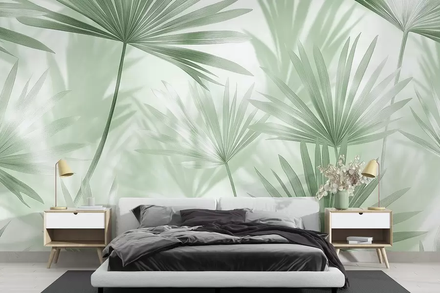 fototapet Frunze de palmier, model floral, minimalism, tropical, culori verzi w03152v2