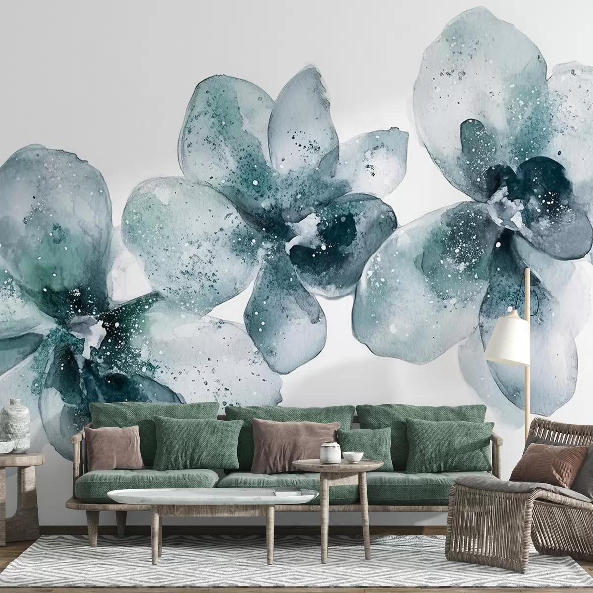 fototapet Stil acuarelă flori de orhidee, culori acvamarin w03163v1