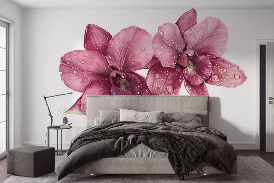 fototapet Flori frumoase de orhidee, desen în stil acuarelă, culori roz w03164v1