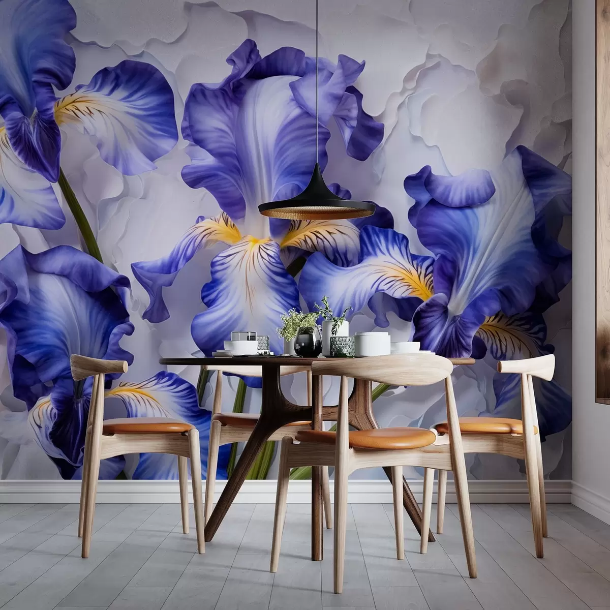 fototapet Iriși albi și albaștri în stil acuarelă w08816