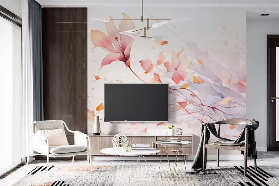 fototapet O floare cu petale care se încadrează fluturând în vânt într-un stil acuarelă w08821