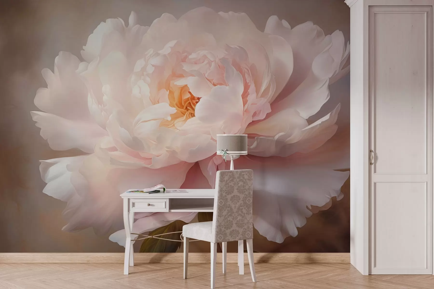 fototapet Floare de bujor înfloritoare într-o paletă de culori delicate w03247