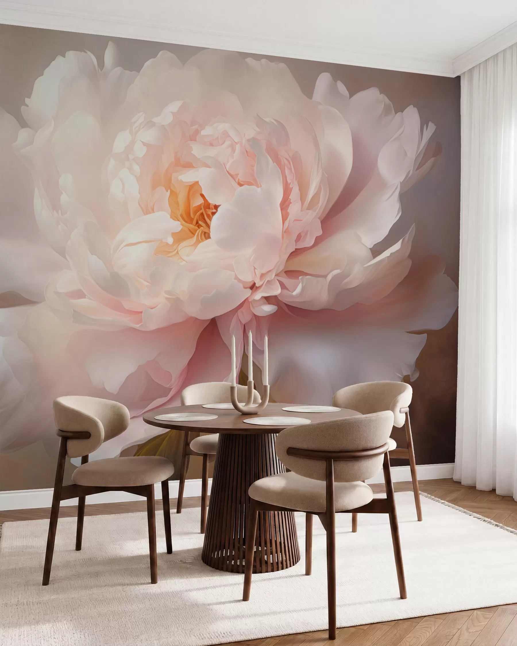 fototapet Floare de bujor înfloritoare într-o paletă de culori delicate w03247