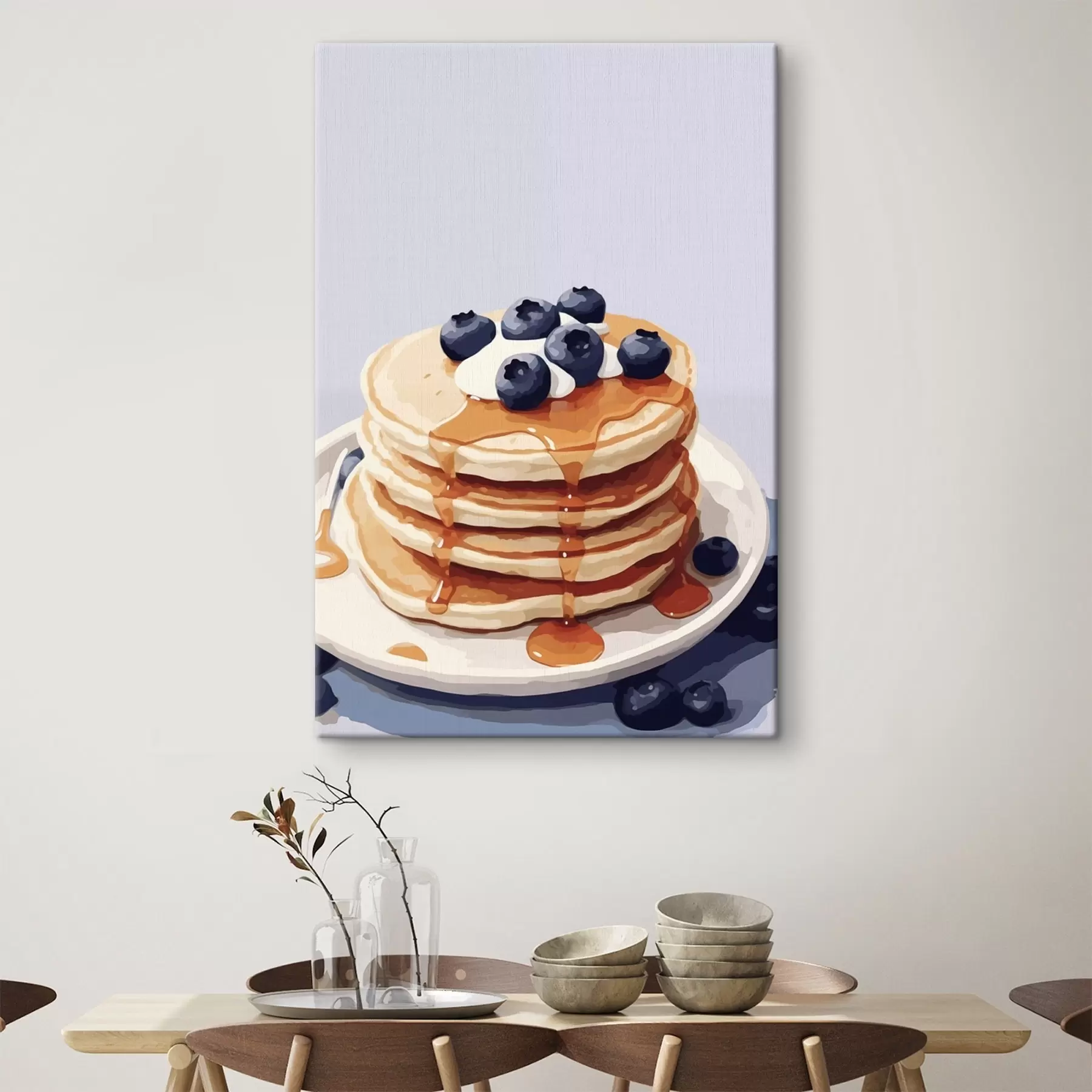 Tablouri Clătite cu sirop și afine pe o farfurie s43009