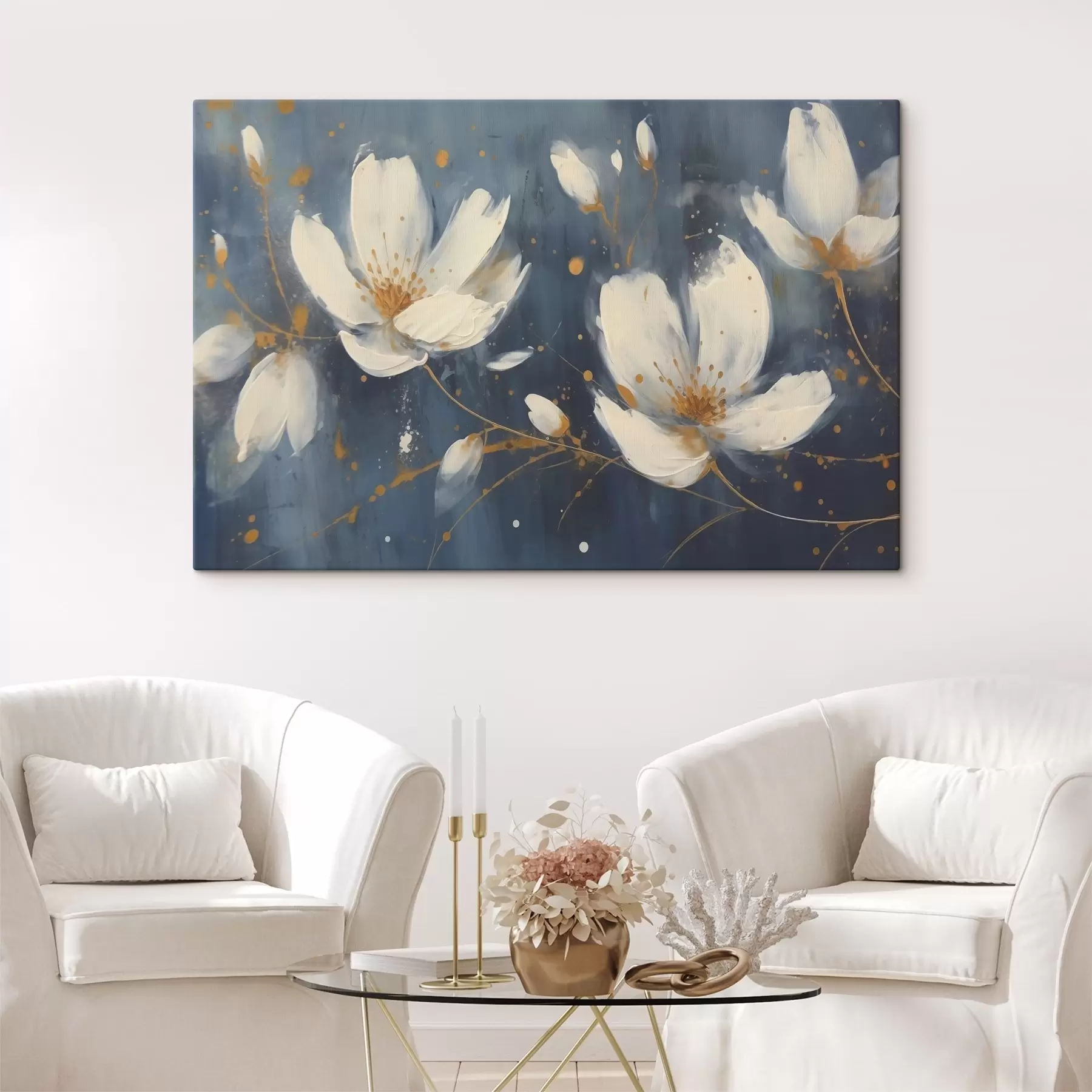 fototapet Flori albe pe un fundal albastru s43025