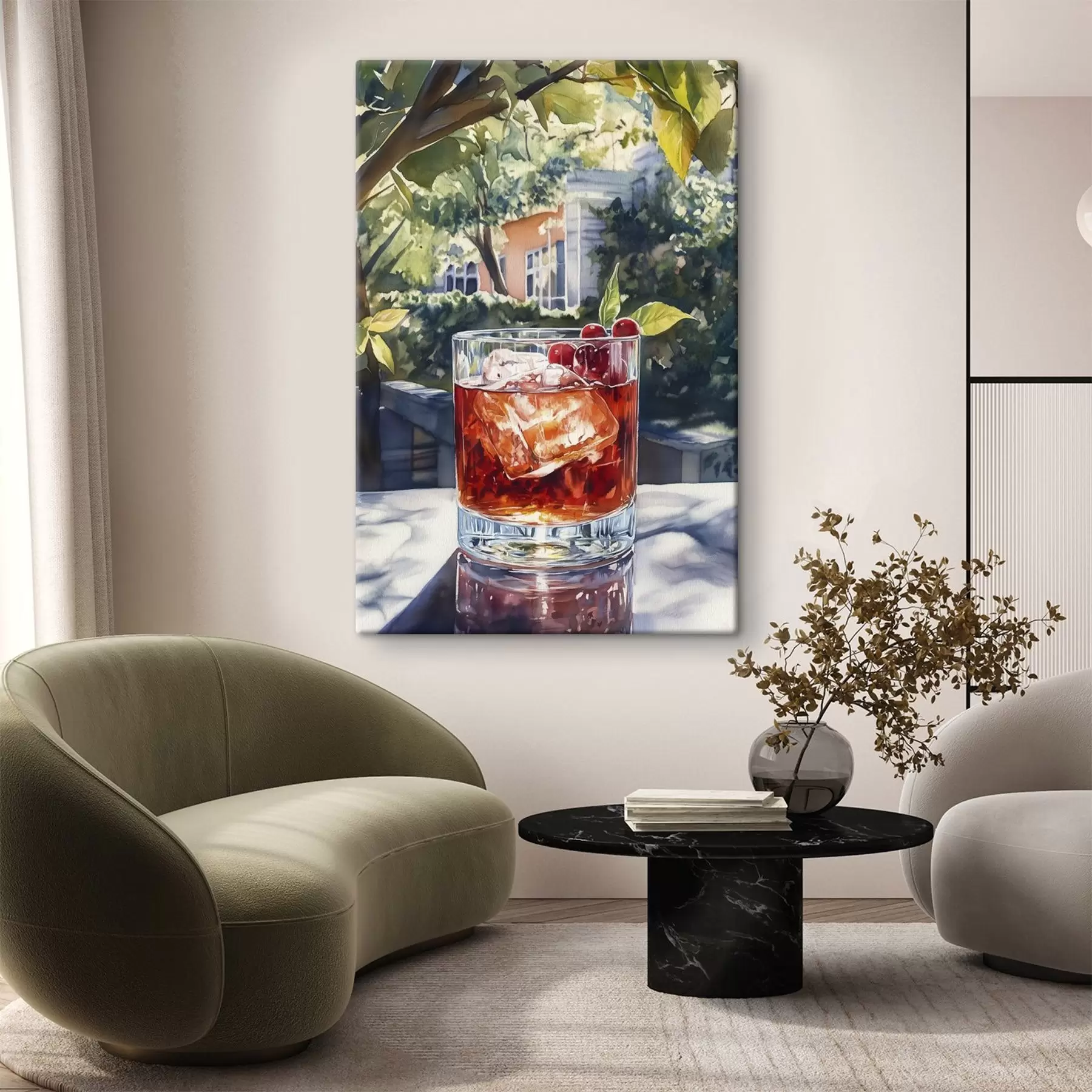 Tablouri Cocktail cu fructe de padure, stil acuarelă, oraș estetic, natura de vară s43059