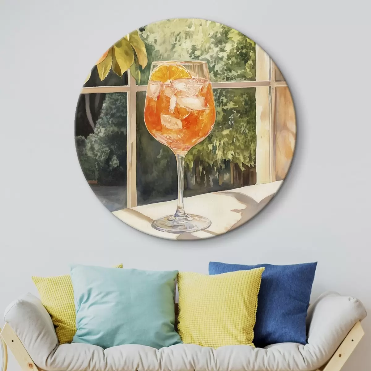 Picturi rotunde Cocktail delicios cu portocale, stil rustic, acuarelă, natură r43060