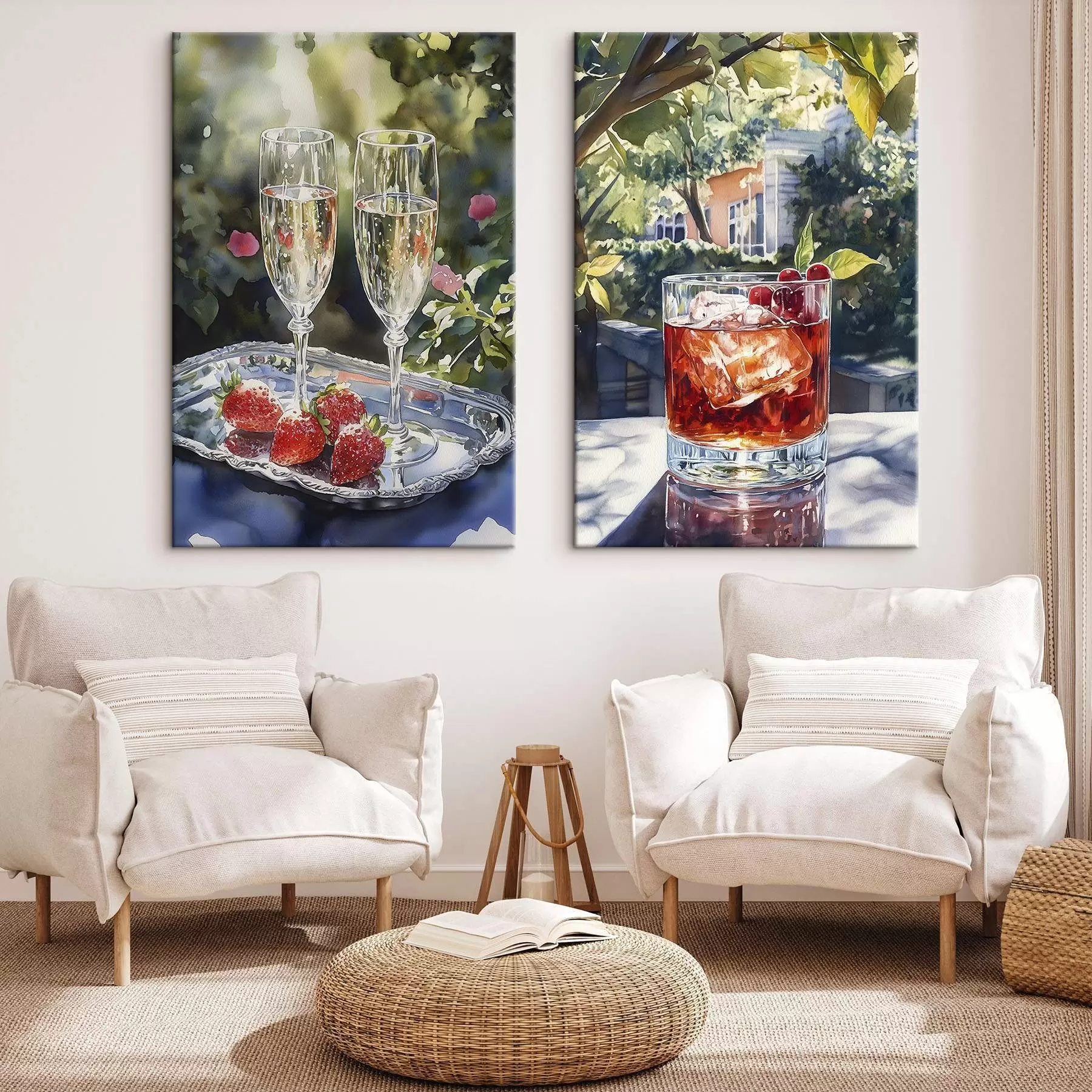 Tablouri Cocteiluri delicioase cu fructe de pădure, stil acuarelă, estetică, natură de vară m00415