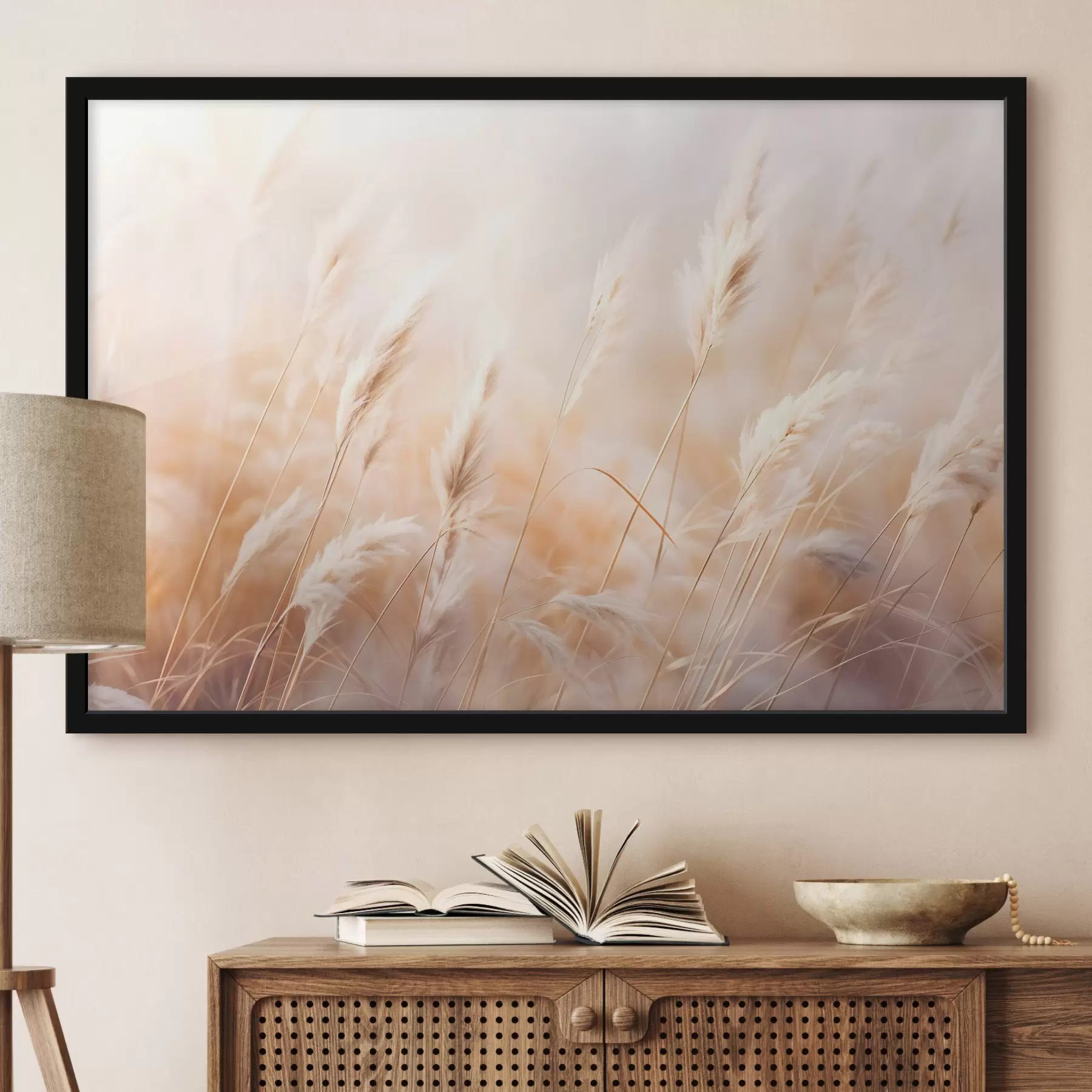 fototapet Pampas iarbă cu o lumină moale, difuză, creând un cald, fundalul este un amestec de culori pastelate f43157