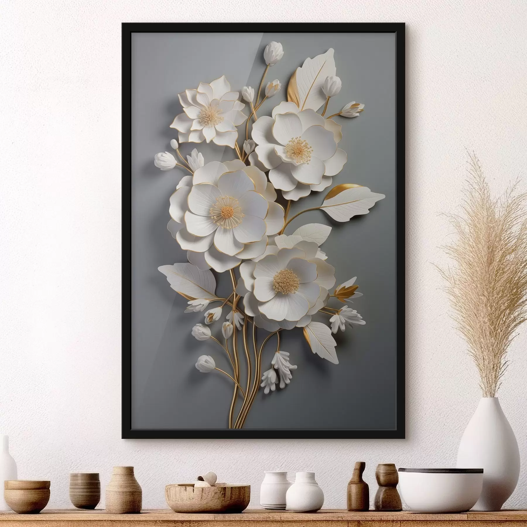 fototapet Flori volumetrice pe un fundal gri f43128