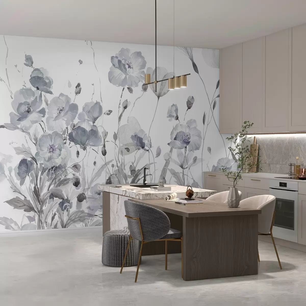 fototapet Un dans de flori în acuarelă pe o pânză albă w03256v2