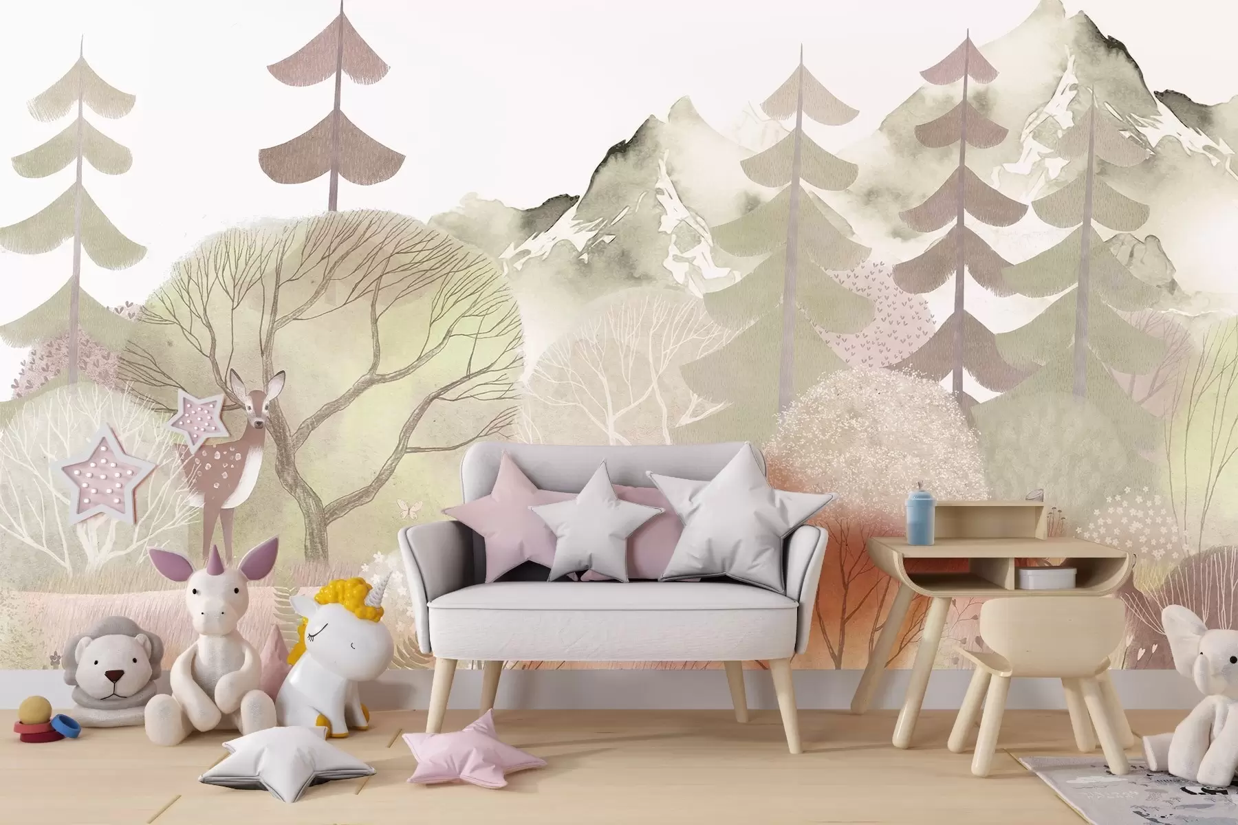 fototapet Un peisaj forestier senin în tonuri pastelate w03257v1