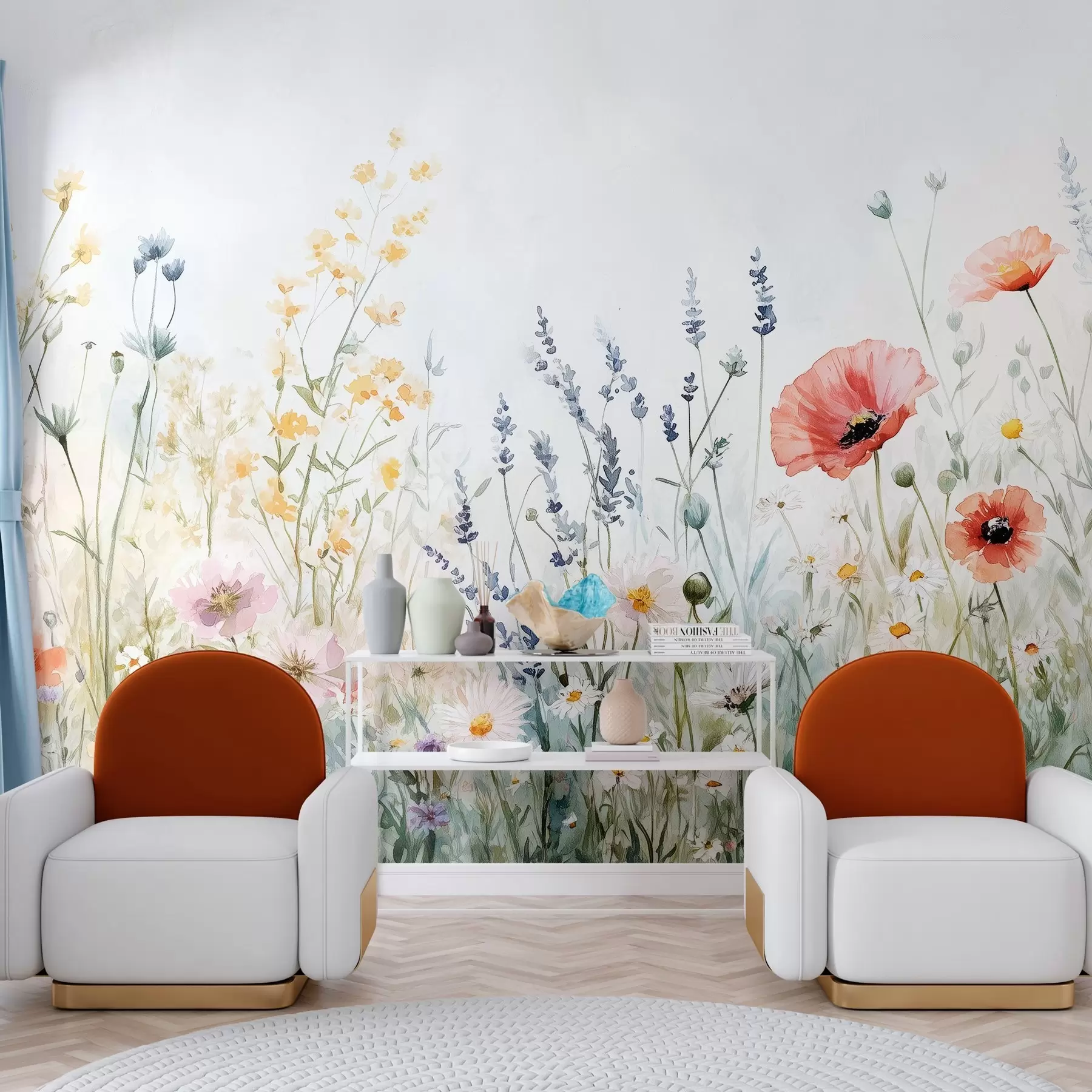 fototapet flori sălbatice și maci în tehnica de strokes w03281