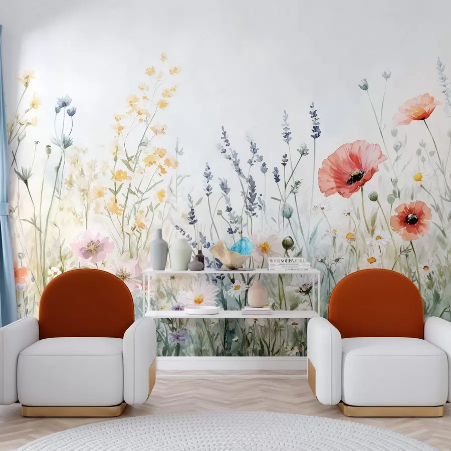 fototapet flori sălbatice și maci în tehnica de strokes w03281