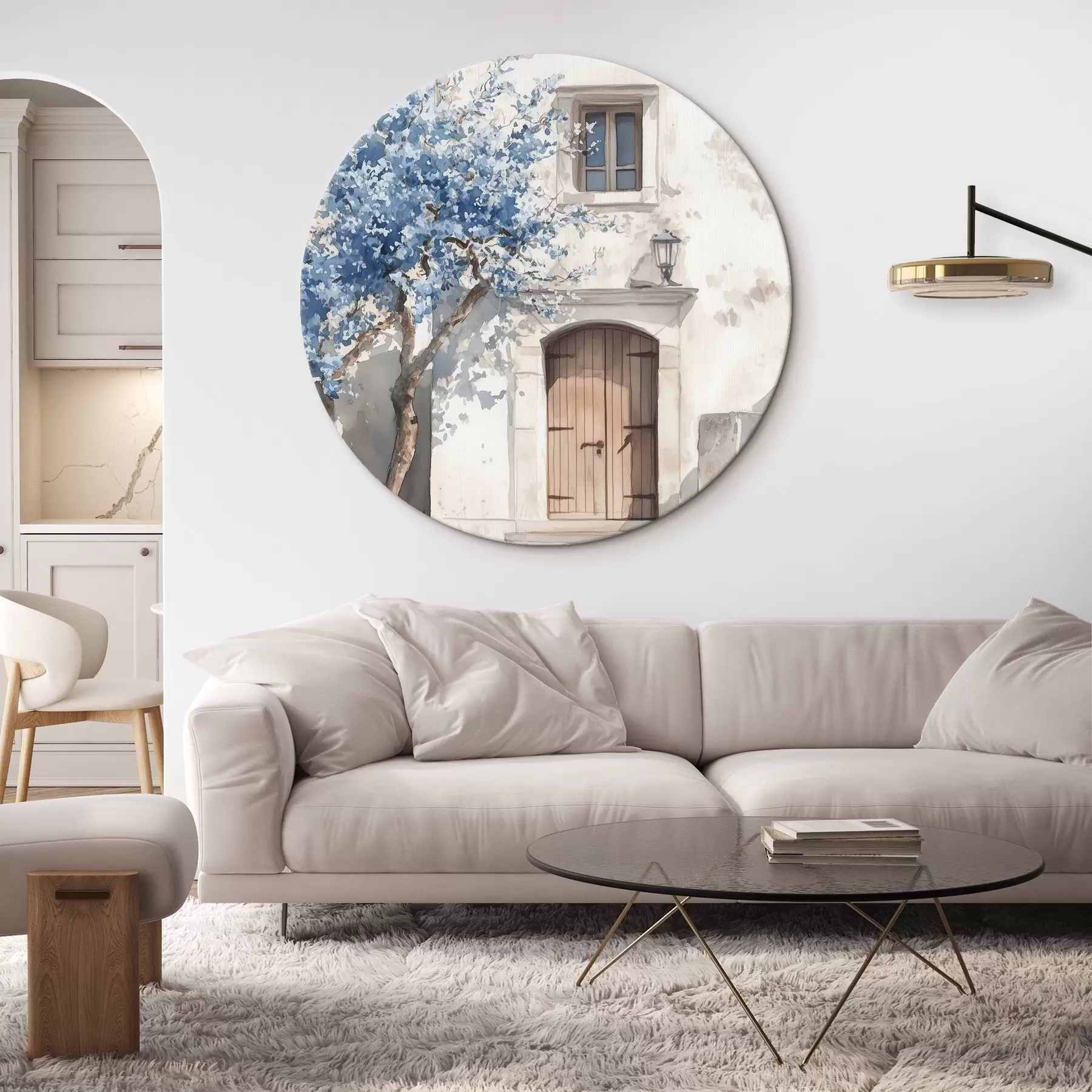 Tablouri Casă grecească cu copac frumos, arhitectură, stil acuarelă r43178