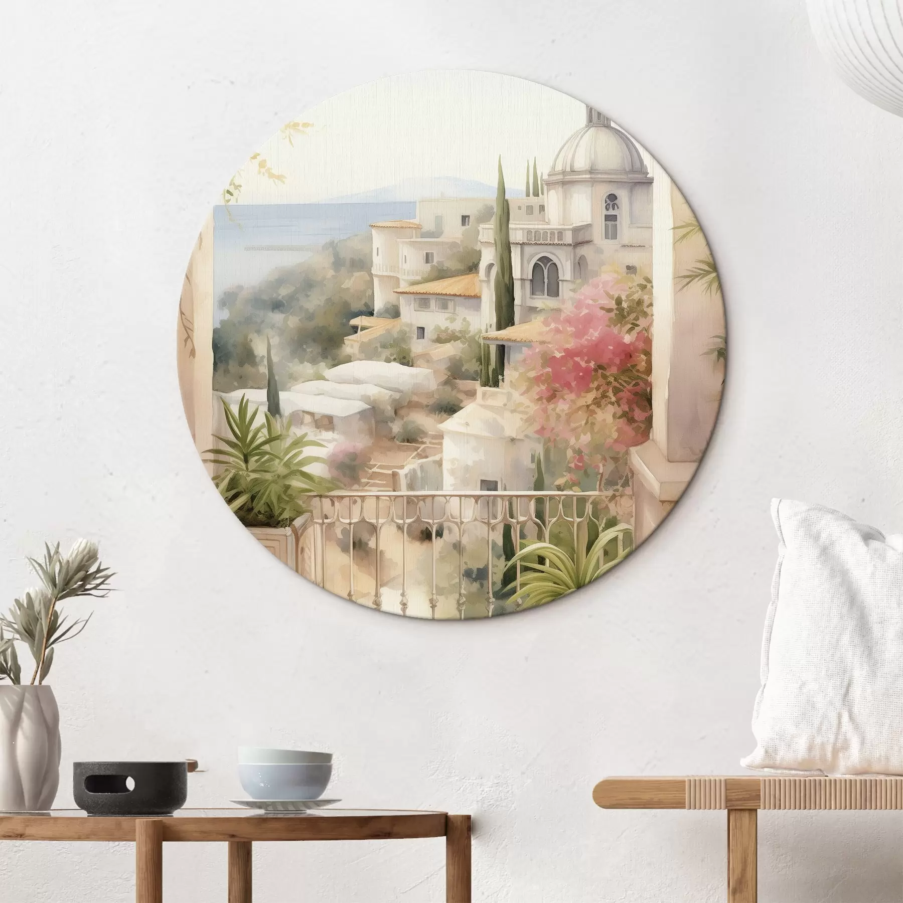 Tablouri Spania peisaj de vară, arhitectura mediteraneană, stil acuarelă r43181