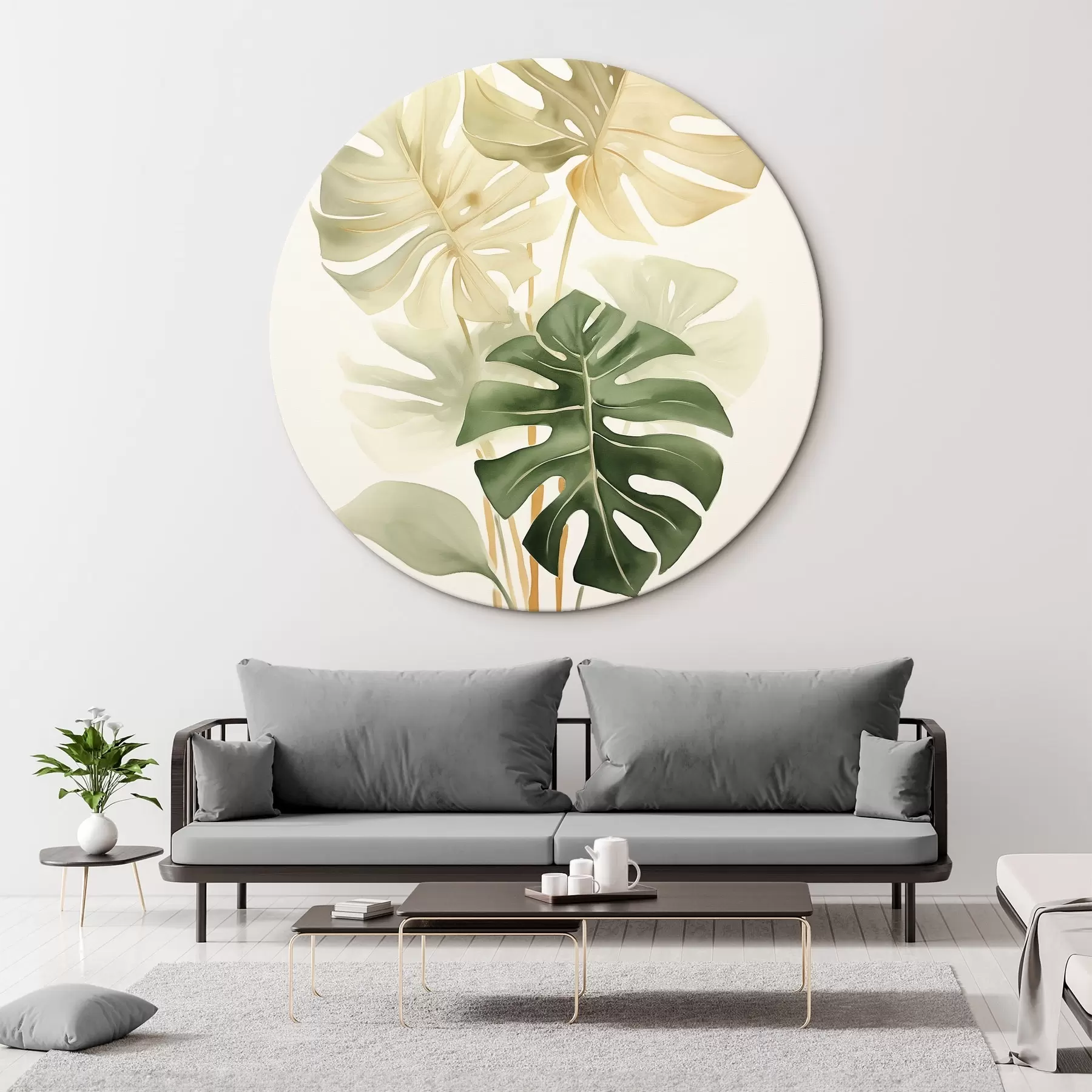 Tablouri Monstera frunze, imitație de acuarelă r43209