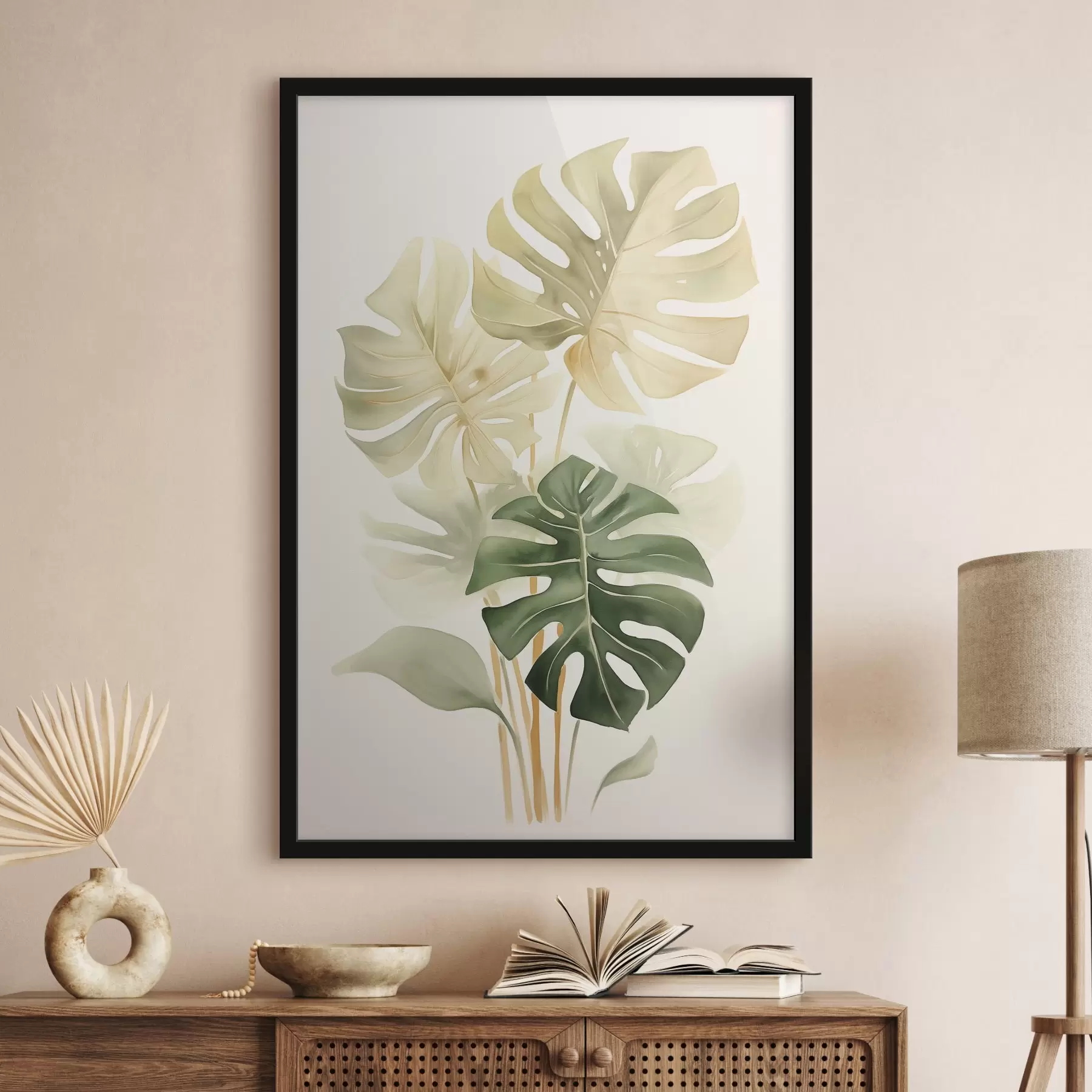 fototapet Monstera frunze, imitație de acuarelă f43209