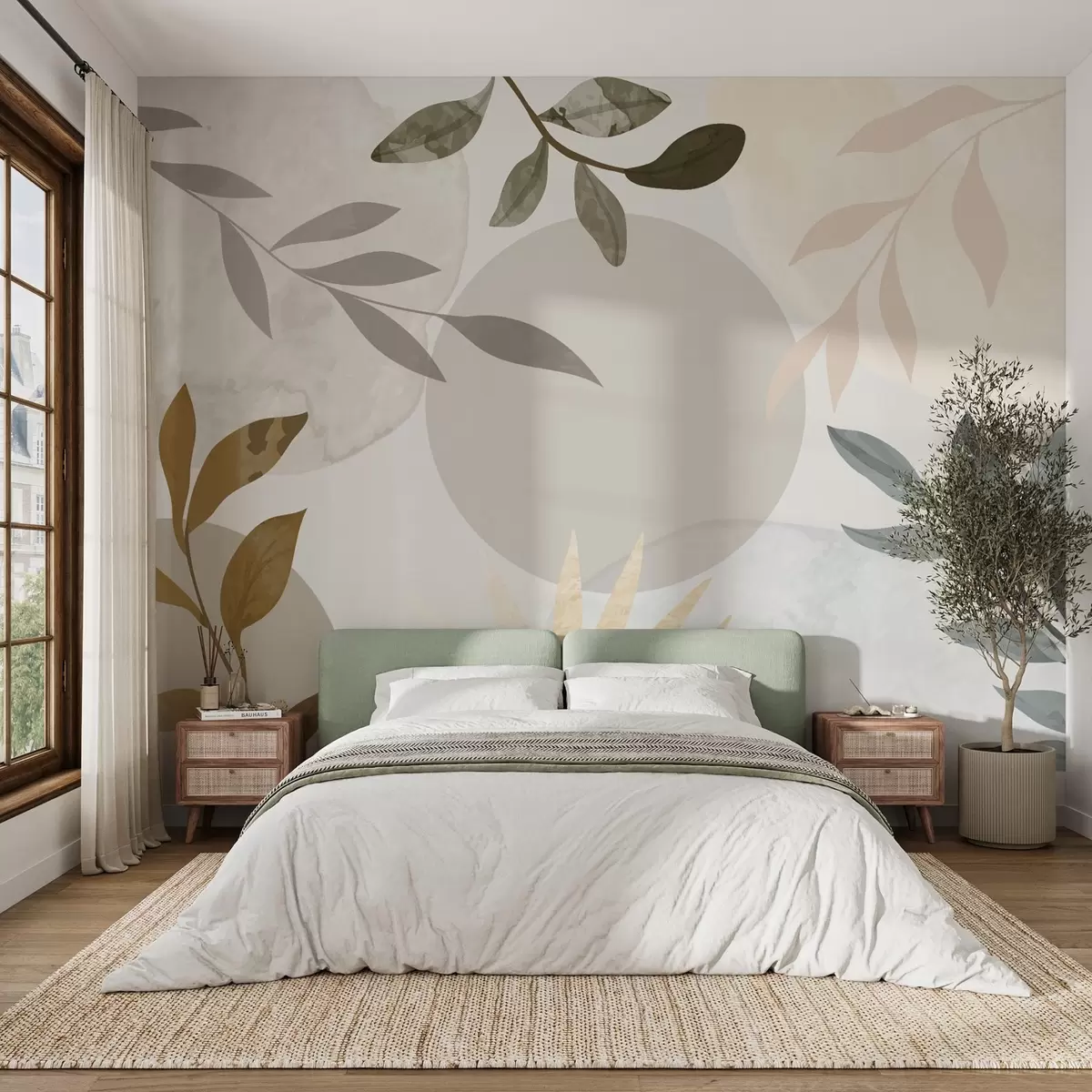 fototapet Abstracție cu frunze în culori deschise w03296