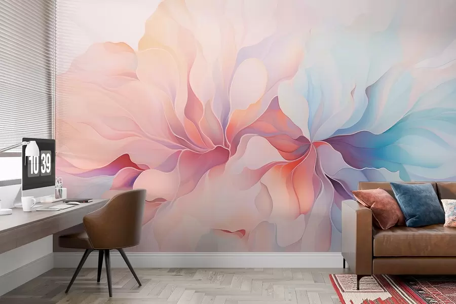 fototapet Design floral abstract în nuanțe moi de roz și albastru w08873