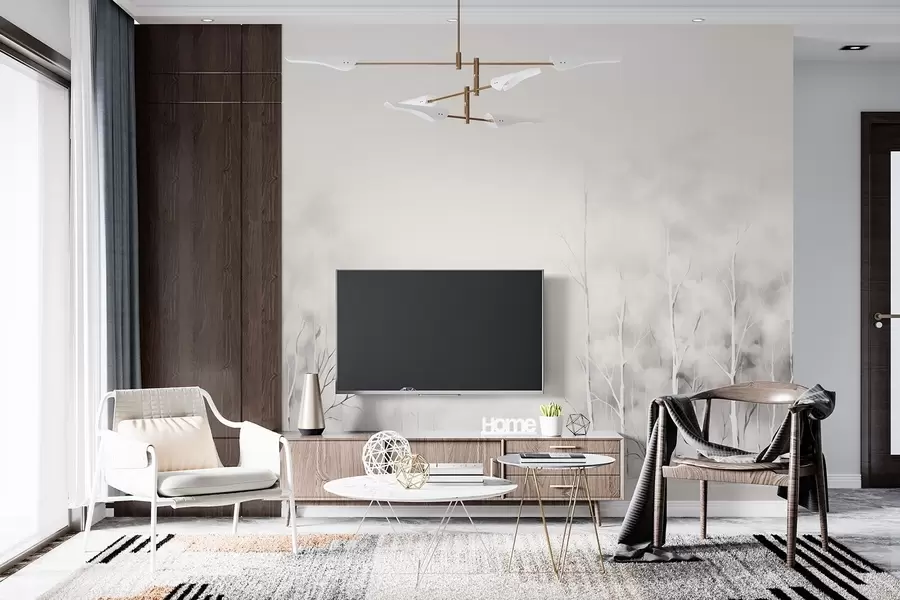 fototapet Copaci în ceață într-un stil acuarelă pe un fundal cald w08875