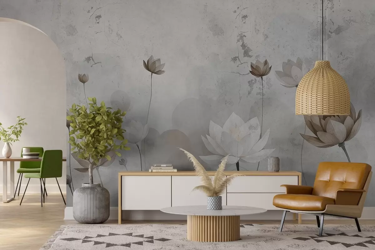 fototapet Perete crăpat cu lotusuri pictate w03336v1