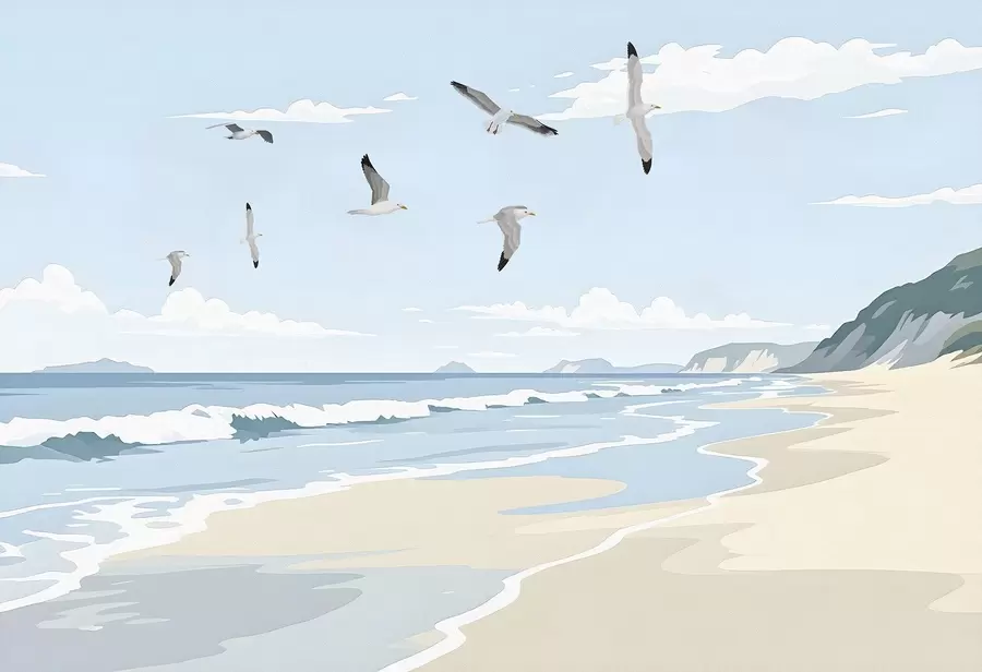 fototapet Peisaj marin pictat cu vopsea în ulei w03338