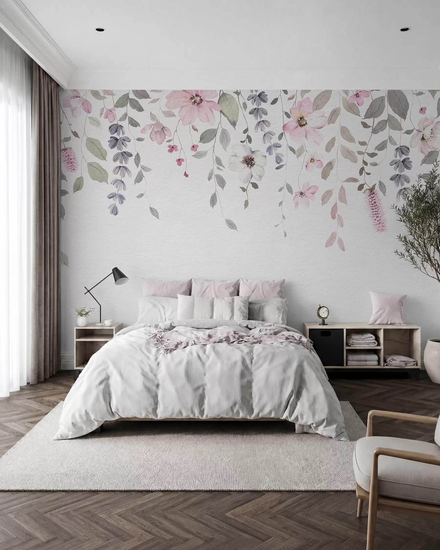 fototapet Ghirlande de flori roz w03315