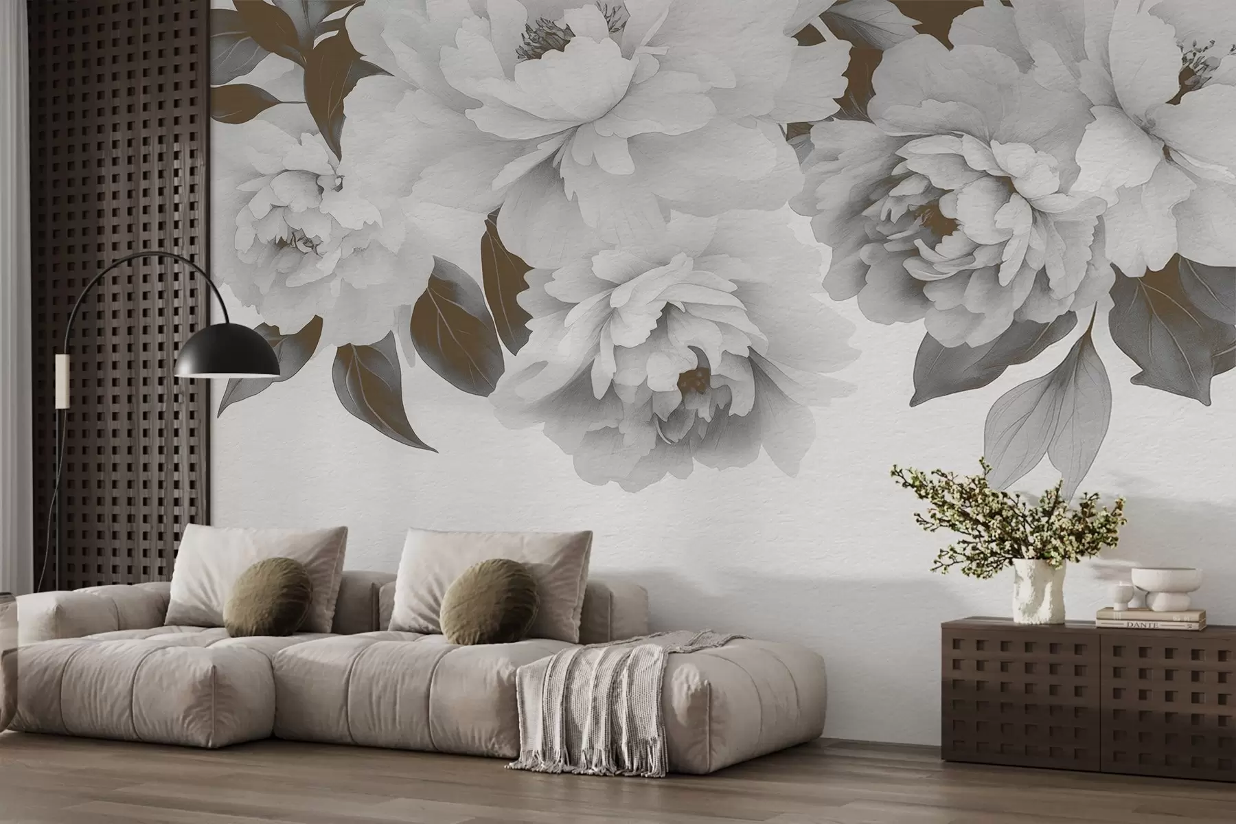 fototapet Delicate acuarelă bujori de epocă w03317v1