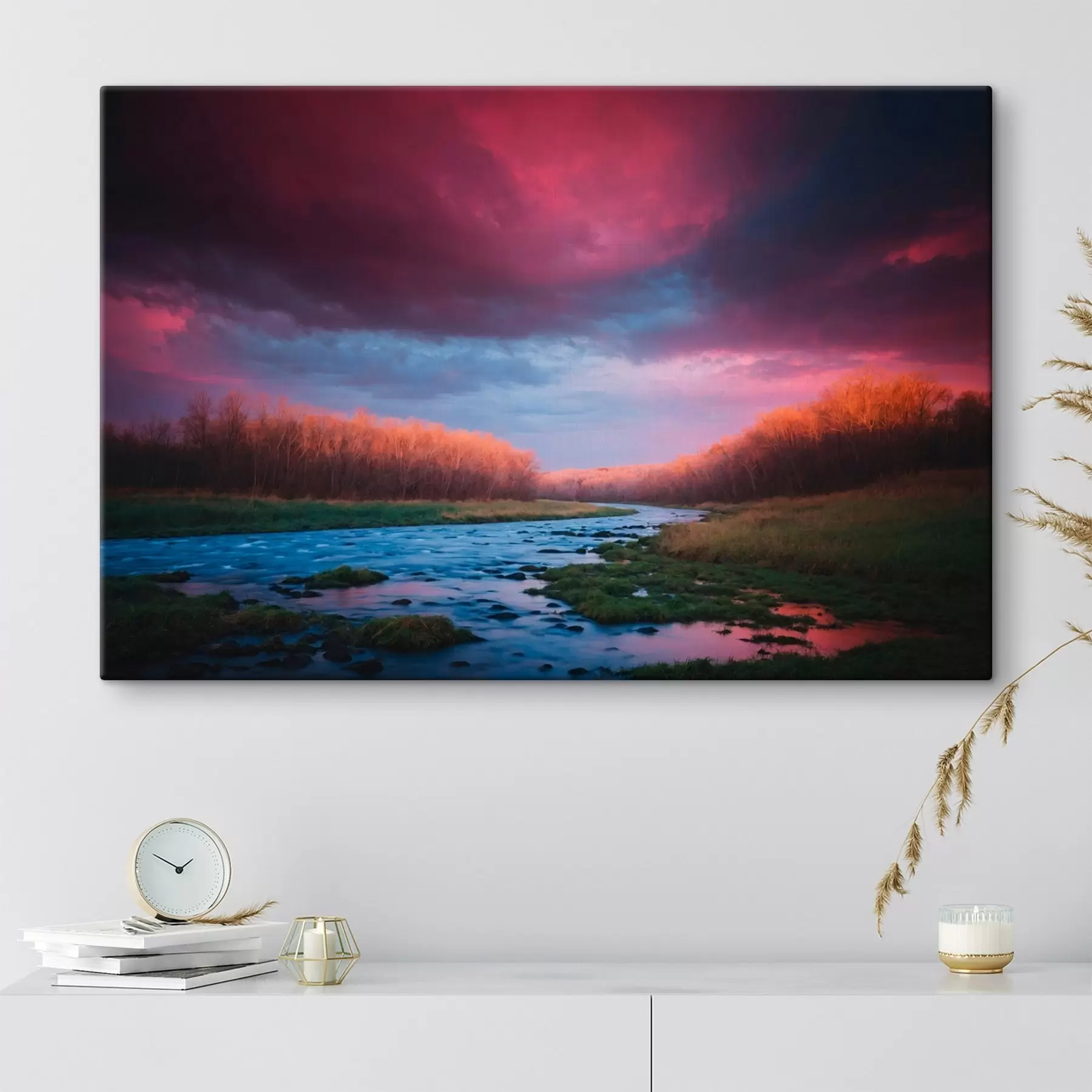 Tablouri Stream în câmp pe fundalul de cer violet s43120