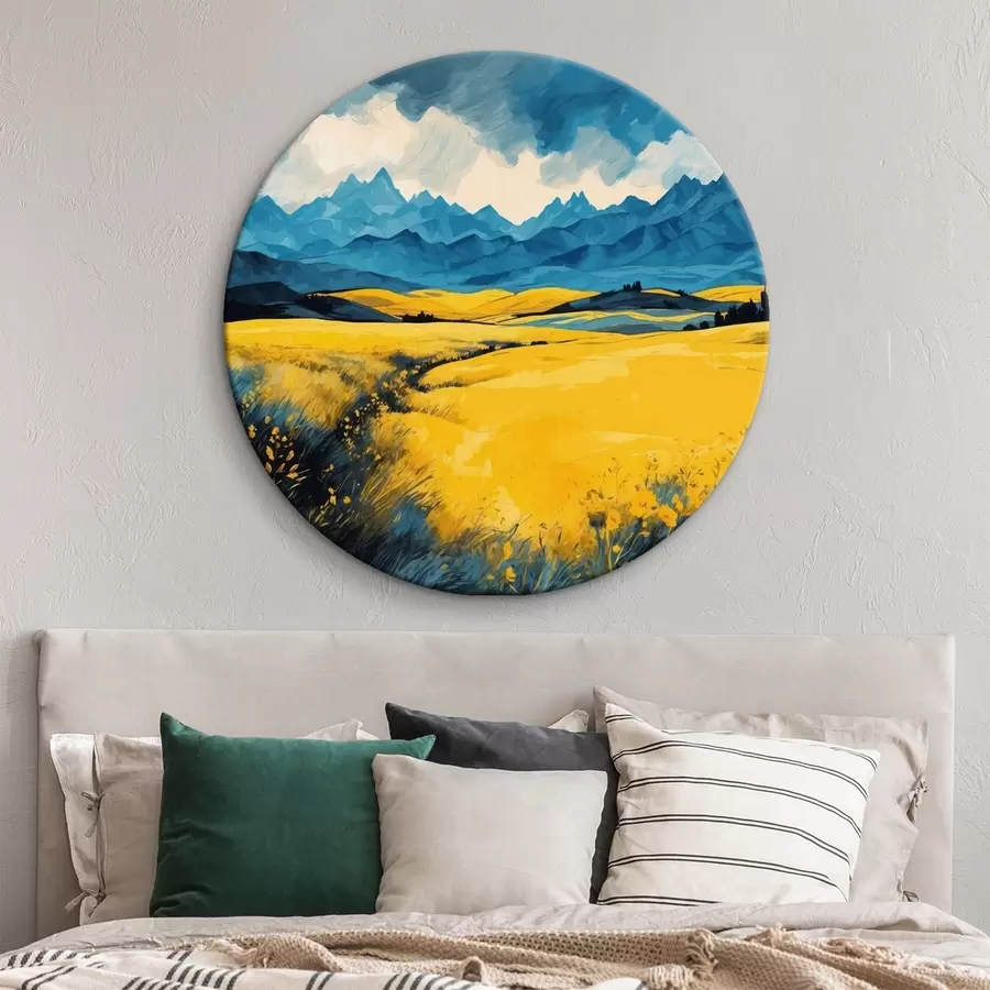 Tablouri Câmp galben pe fundalul munților în stilul picturii acuarelă r43117