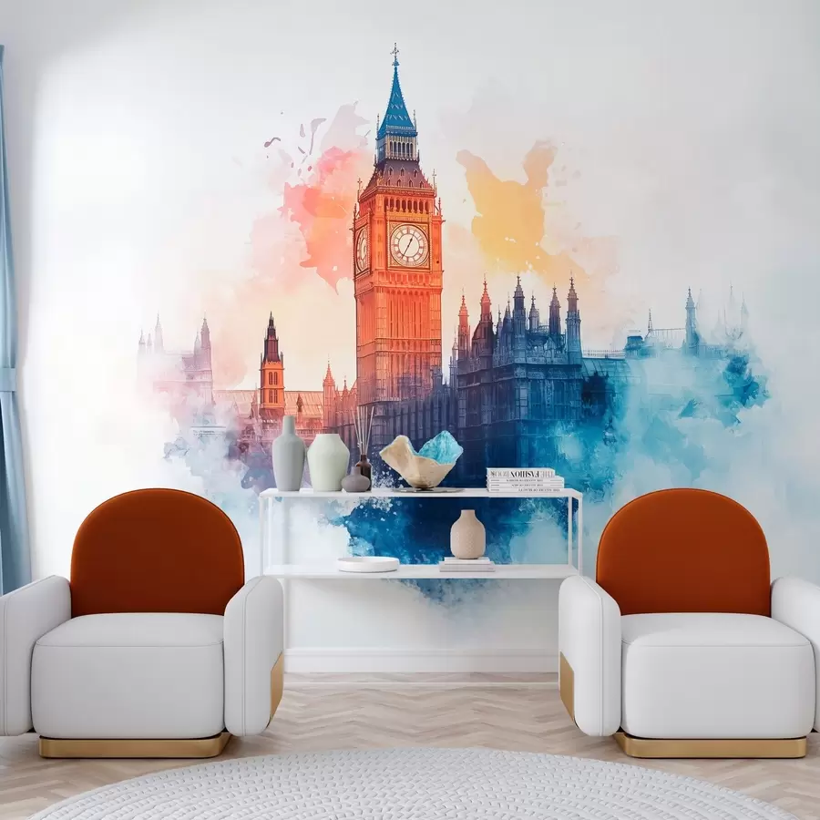 fototapet desen acuarelă de Big Ben pe un fundal luminos w03287