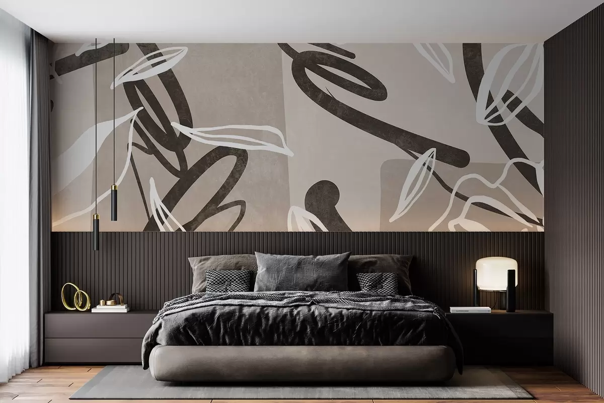 fototapet Design abstract texturat modern și minimalist cu elemente florale într-o paletă de culori bej neutru w08888